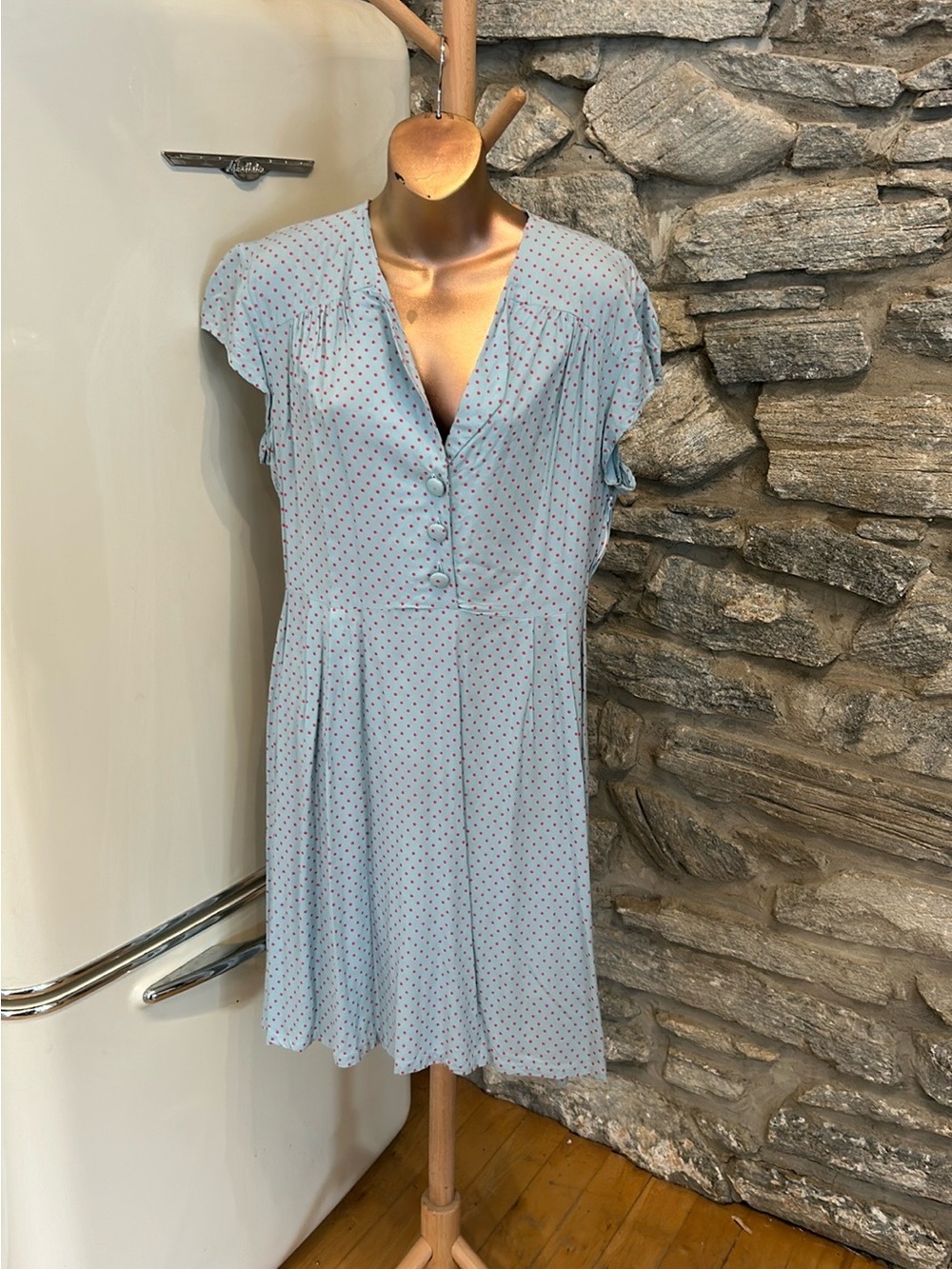 Vintage-Inspired Light Blue Polka Dot Dress